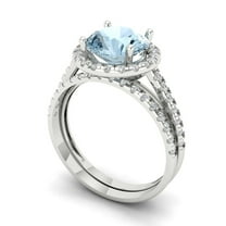 Clara Pucci 18K White Gold 2.52 Natural Sky Blue Topaz Engraveable Engagement Ring   Wedding Band Set