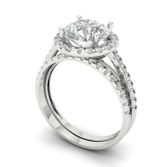 Clara Pucci 18K White Gold 2.52 Simulated Clear Diamond Engraveable Engagement Ring + Wedding Band Set