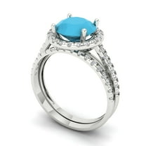 Clara Pucci 18K White Gold 2.52 Simulated Turquoise Engraveable Engagement Ring Wedding Band Set