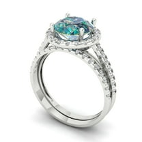 Clara Pucci 18K White Gold 2.52 Synthetic Blue Moissanite Engraveable Engagement Ring   Wedding Band Set