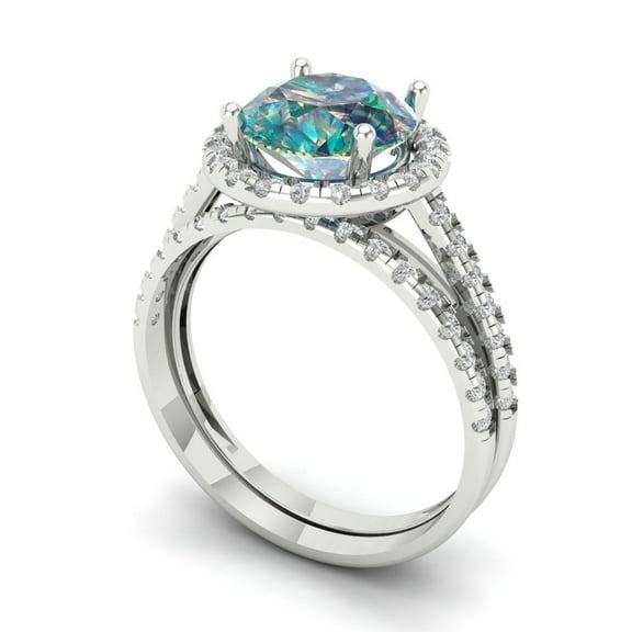Clara Pucci 18K White Gold 2.52 Synthetic Blue Moissanite Engraveable Engagement Ring + Wedding Band Set