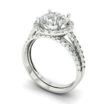 Clara Pucci 18K White Gold 2.52 Synthetic Moissanite Engraveable Engagement Ring Wedding Band Set