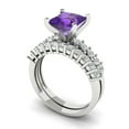thumbnail image 1 of Clara Pucci 18K White Gold 2.63 Natural Amethyst Engraveable Engagement Ring + Wedding Band Set, 1 of 7