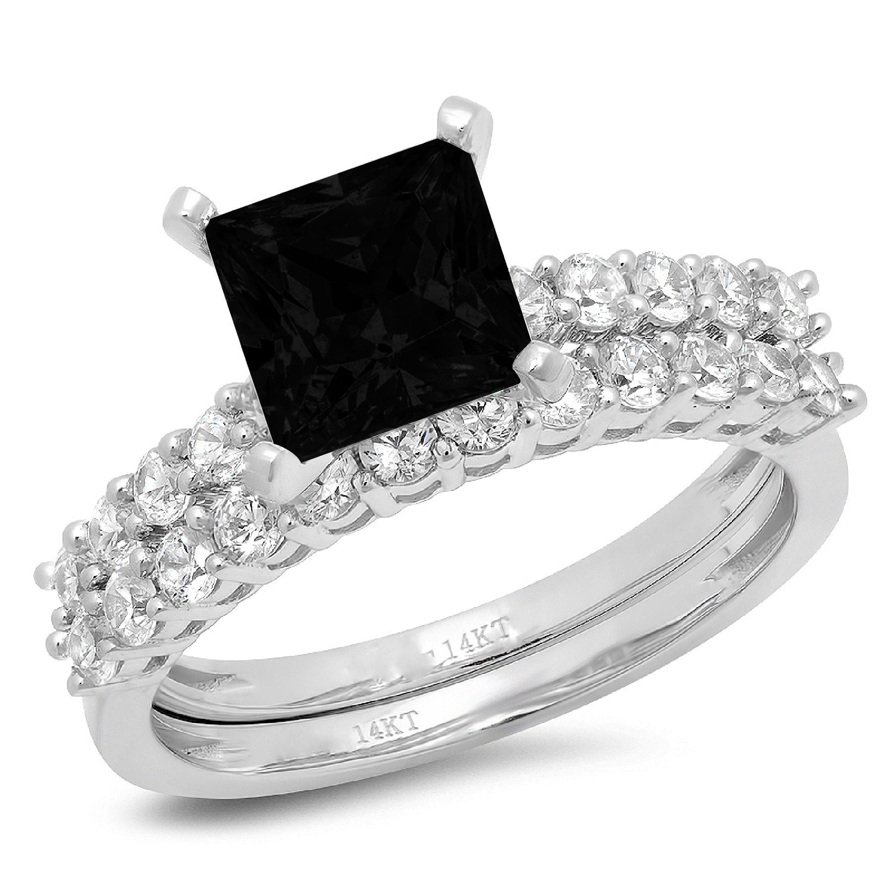Clara Pucci 2.78 Carat Onyx & Zirconia Hidden Halo Engagement Ring - Solid Gold, Emerald Cut-884510