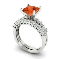 Clara Pucci 18K White Gold 2.63 Simulated Red Diamond Engraveable Engagement Ring Wedding Band Set