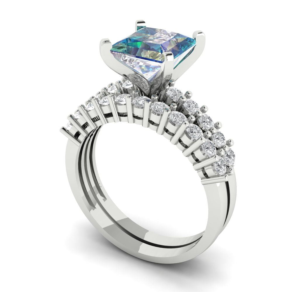 Clara Pucci 18K White Gold 2.63 Synthetic Blue Moissanite Engraveable