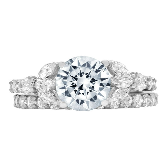 Clara Pucci 18K White Gold 2.94 Simulated Blue Diamond Engraveable Engagement Ring + Wedding Band Set