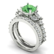 Clara Pucci 18K White Gold 2.94 Simulated Green Diamond Engraveable Engagement Ring Wedding Band Set