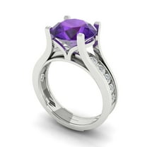 Clara Pucci 18K White Gold 3.39 Natural Amethyst Engraveable Engagement Ring   Wedding Band Set