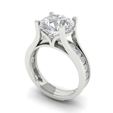 Clara Pucci 18K White Gold 3.39 Simulated Clear Diamond Engraveable Engagement Ring + Wedding Band Set