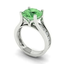 Clara Pucci 18K White Gold 3.39 Simulated Green Diamond Engraveable Engagement Ring   Wedding Band Set