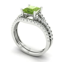 Clara Pucci 18K White Gold 3.4 Natural Peridot Engraveable Engagement Ring   Wedding Band Set