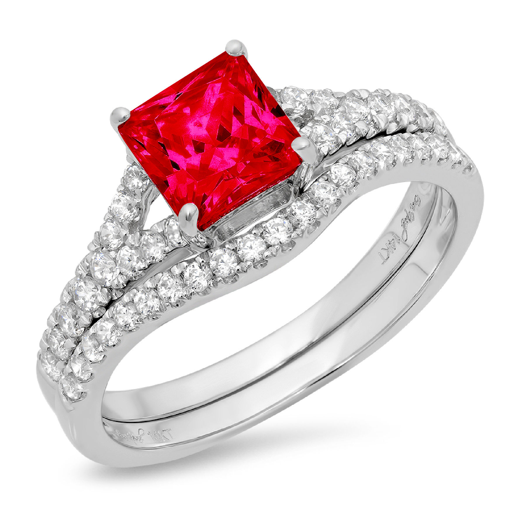 Clara Pucci 18K White Gold 3.4 Simulated Ruby Engraveable Engagement ...