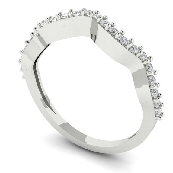Clara Pucci 18K White Solid Gold Custom Laser Engraved Women's Solid Gold Ring Stackable Statement Band With Round Cut 0.23TCW