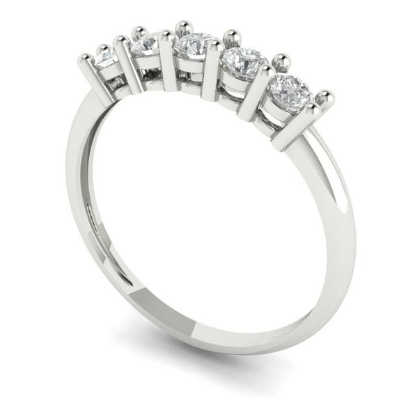 Clara Pucci 18K White Solid Gold Custom Laser Engraved Women's Solid Gold Ring Stackable Statement Band With Round Cut 0.35TCW