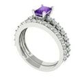 thumbnail image 1 of Clara Pucci 18K White Gold Emerald Cut 0.5Ct Natural Amethyst Engagement Ring + Matching Band - Luxury Box Included, 1 of 7