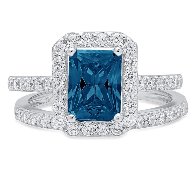 Clara Pucci 18K White Gold Emerald Cut 1.5Ct Natural London Blue Topaz ...