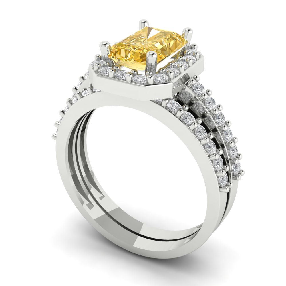 Clara Pucci 2.28 Ct Princess Cut Moissanite 14k White Gold Solitaire With Accents Wedding Bridal Engagement Promise Ring Band Set - Product Details