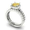 thumbnail image 1 of Clara Pucci 18K White Gold Princess Cut 0.75Ct Simulated Yellow Diamond Engagement Ring + Matching Band - Luxury Box Included, 1 of 7