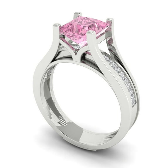 Clara Pucci 18K White Gold Princess Cut 1.5Ct Simulated Pink Diamond Engagement Ring + Matching Band - Luxury Box Included