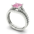 thumbnail image 1 of Clara Pucci 18K White Gold Princess Cut 1Ct Simulated Pink Diamond Engagement Ring + Matching Band - Luxury Box Included, 1 of 7