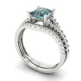 thumbnail image 1 of Clara Pucci 18K White Gold Princess Cut 1Ct Synthetic Blue Moissanite Engagement Ring + Matching Band - Luxury Box Included, 1 of 7