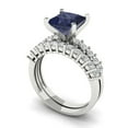 thumbnail image 1 of Clara Pucci 18K White Gold Princess Cut 2Ct Simulated Blue Sapphire Engagement Ring + Matching Band - Luxury Box Included, 1 of 7