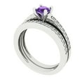 thumbnail image 1 of Clara Pucci 18K White Gold Round Cut 0.5Ct Natural Amethyst Engagement Ring + Matching Band - Luxury Box Included, 1 of 7