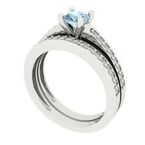 Clara Pucci 18K White Gold Round Cut 0.5Ct Natural Sky Blue Topaz Engagement Ring   Matching Band - Luxury Box Included