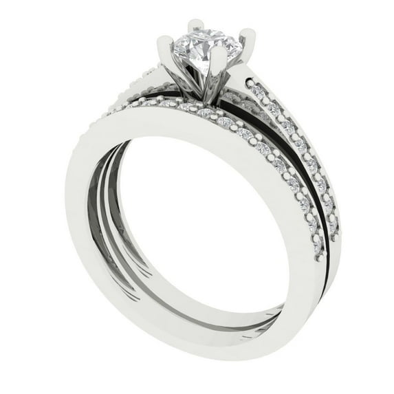 Clara Pucci 18K White Gold Round Cut 0.5Ct Simulated Clear Diamond Engagement Ring + Matching Band - Luxury Box Included