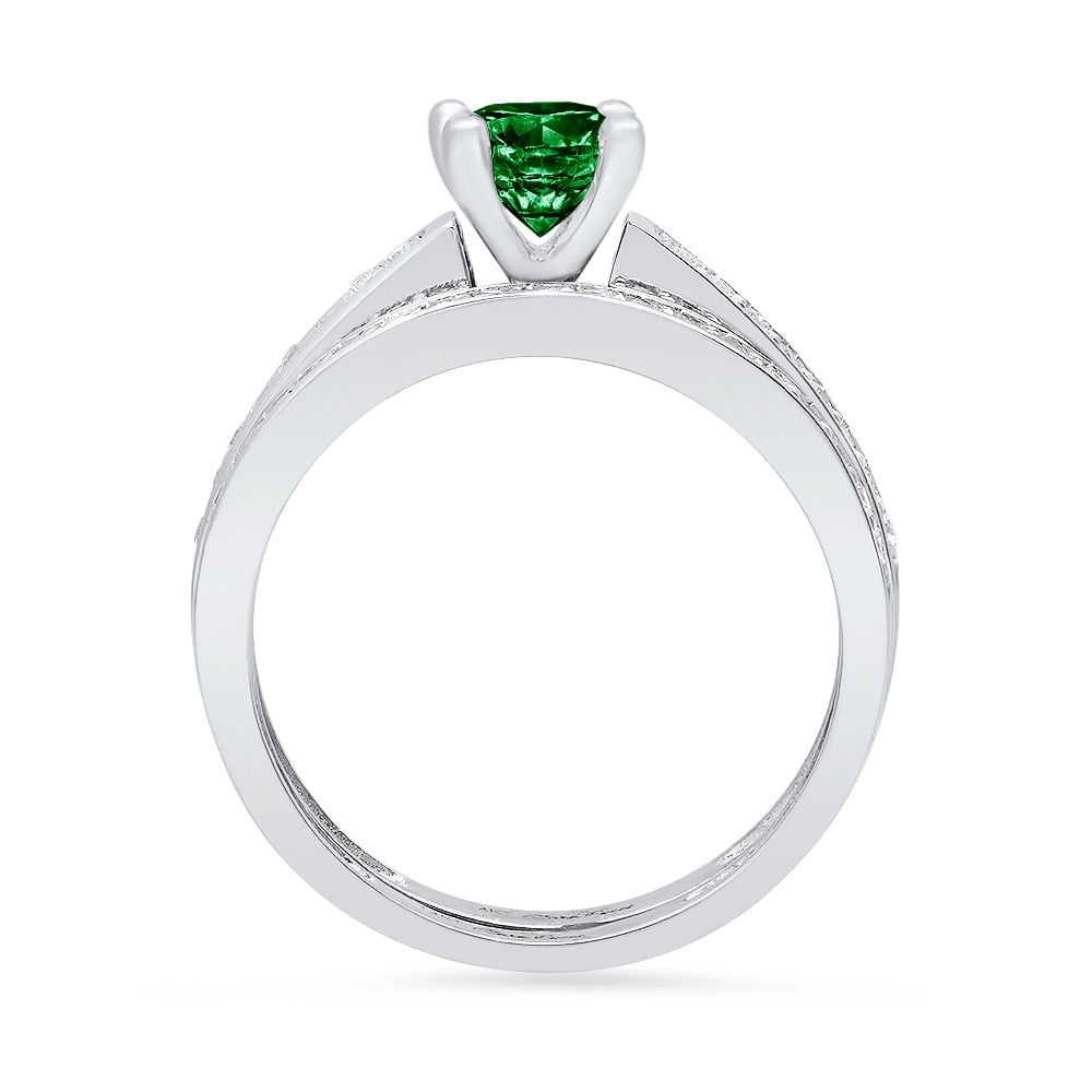 Clara Pucci 18k White Gold Round Cut 0 5ct Simulated Emerald Engagement