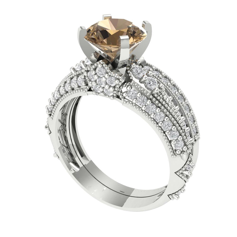 Matching Rings Luxury Clara Pucci 18K White Gold Round Cut 1.5Ct Simulated Champagne ...