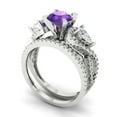 thumbnail image 1 of Clara Pucci 18K White Gold Round Cut 1Ct Natural Amethyst Engagement Ring + Matching Band - Luxury Box Included, 1 of 7