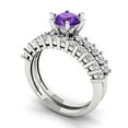 thumbnail image 1 of Clara Pucci 18K White Gold Round Cut 1Ct Natural Amethyst Engagement Ring + Matching Band - Luxury Box Included, 1 of 7