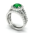 thumbnail image 1 of Clara Pucci 18K White Gold Round Cut 1Ct Simulated Emerald Engagement Ring + Matching Band - Luxury Box Included, 1 of 7