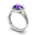 thumbnail image 1 of Clara Pucci 18K White Gold Round Cut 2Ct Natural Amethyst Engagement Ring + Matching Band - Luxury Box Included, 1 of 7