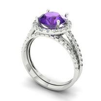 Clara Pucci 18K White Gold Round Cut 2Ct Natural Amethyst Engagement Ring Matching Band - Luxury Box Included