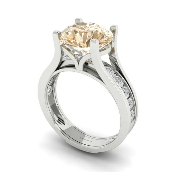 Clara Pucci 18K White Gold Round Cut 3Ct Natural Morganite Engagement Ring + Matching Band - Luxury Box Included