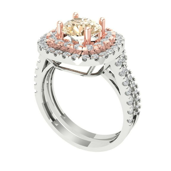 Clara Pucci 18K White/Rose Gold 1.7825 Natural Morganite Engraveable Engagement Ring + Wedding Band Set
