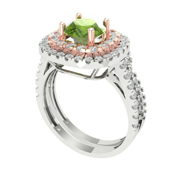 Clara Pucci 18K White/Rose Gold 1.7825 Natural Peridot Engraveable Engagement Ring + Wedding Band Set