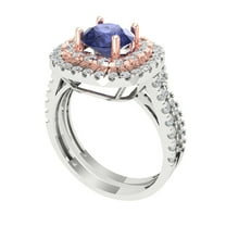 Clara Pucci 18K White/Rose Gold 1.7825 Simulated Tanzanite Engraveable Engagement Ring   Wedding Band Set