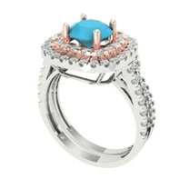 Clara Pucci 18K White/Rose Gold 1.7825 Simulated Turquoise Engraveable Engagement Ring   Wedding Band Set