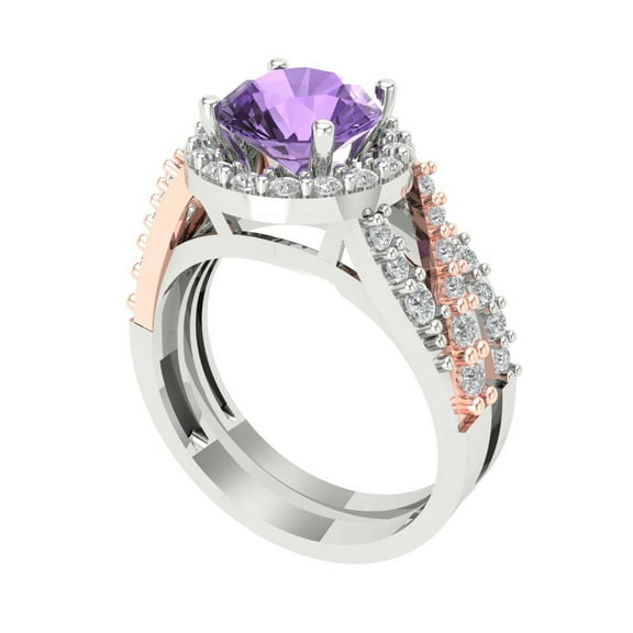 Clara Pucci 18K White/Rose Gold 2.32 Simulated Alexandrite Engraveable Engagement Ring + Wedding Band Set