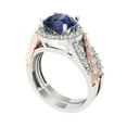 thumbnail image 1 of Clara Pucci 18K White/Rose Gold 2.32 Simulated Blue Sapphire Engraveable Engagement Ring + Wedding Band Set, 1 of 7