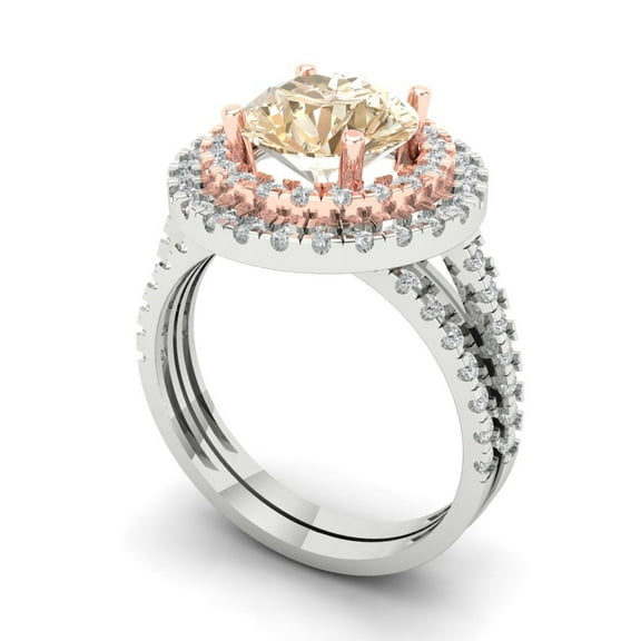 Clara Pucci 18K White/Rose Gold 2.73 Natural Morganite Engraveable Engagement Ring + Wedding Band Set