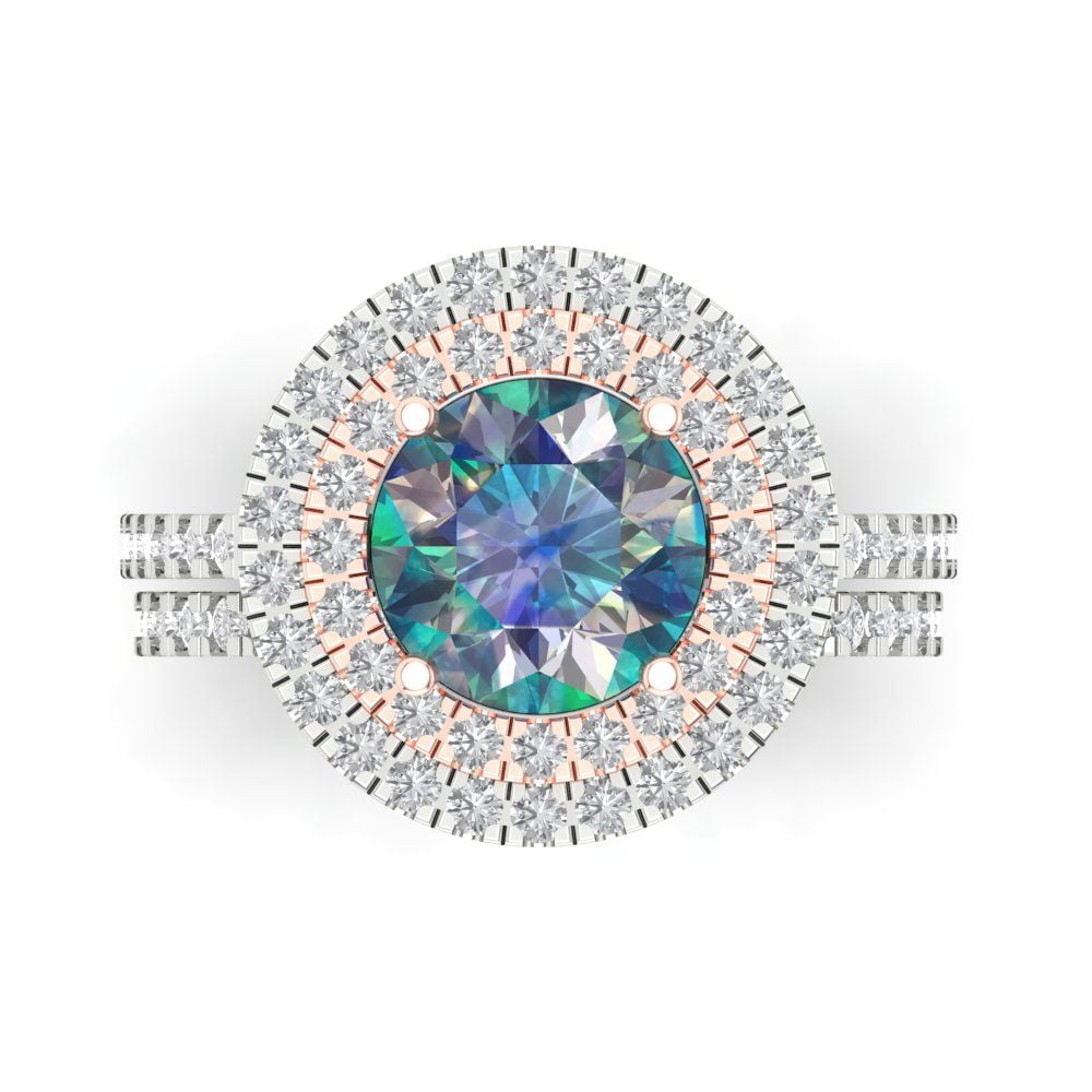 Clara Pucci 18K White/Rose Gold 2.73 Synthetic Blue Moissanite ...