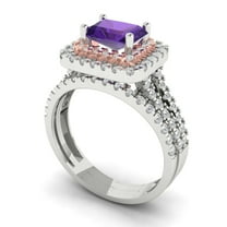 Clara Pucci 18K White/Rose Gold 3.05 Natural Amethyst Engraveable Engagement Ring Wedding Band Set