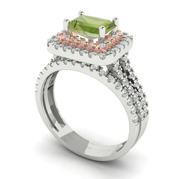Clara Pucci 18K White/Rose Gold 3.05 Natural Peridot Engraveable Engagement Ring + Wedding Band Set