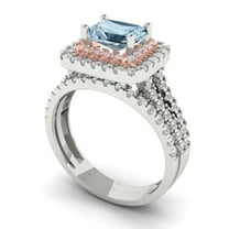 Clara Pucci 18K White/Rose Gold 3.05 Simulated Blue Diamond Engraveable Engagement Ring Wedding Band Set
