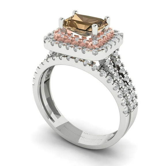 Clara Pucci 18K White/Rose Gold 3.05 Simulated Champagne Engraveable Engagement Ring + Wedding Band Set